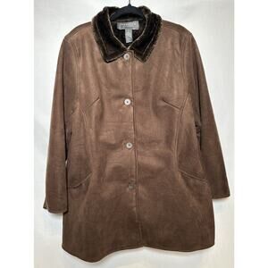 Vintage Van Heusen Men’s Brown Suede Pea Coat With Faux Fur Lining Size XL